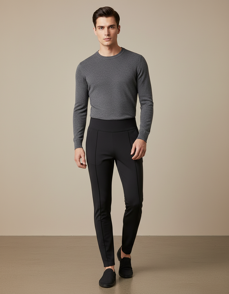 Pantalon Noir Slim Ajusté Homme Élégant - Polyester