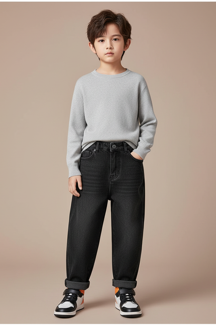 Pantalon Noir Ample Épais Enfant Décontracté Velours - Jean