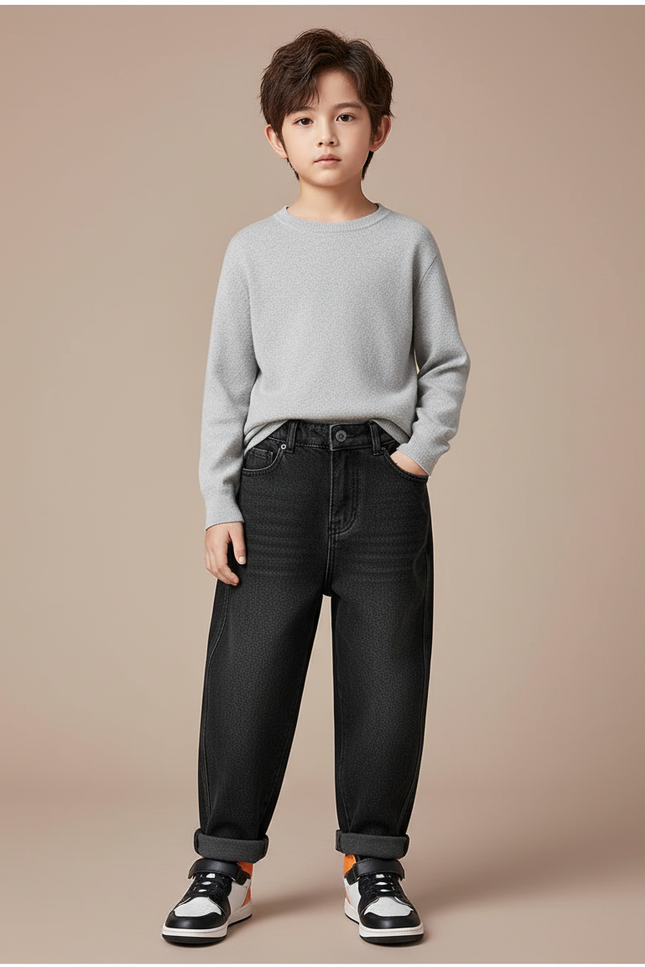 Pantalon Noir Ample Épais Enfant Décontracté Velours - Jean