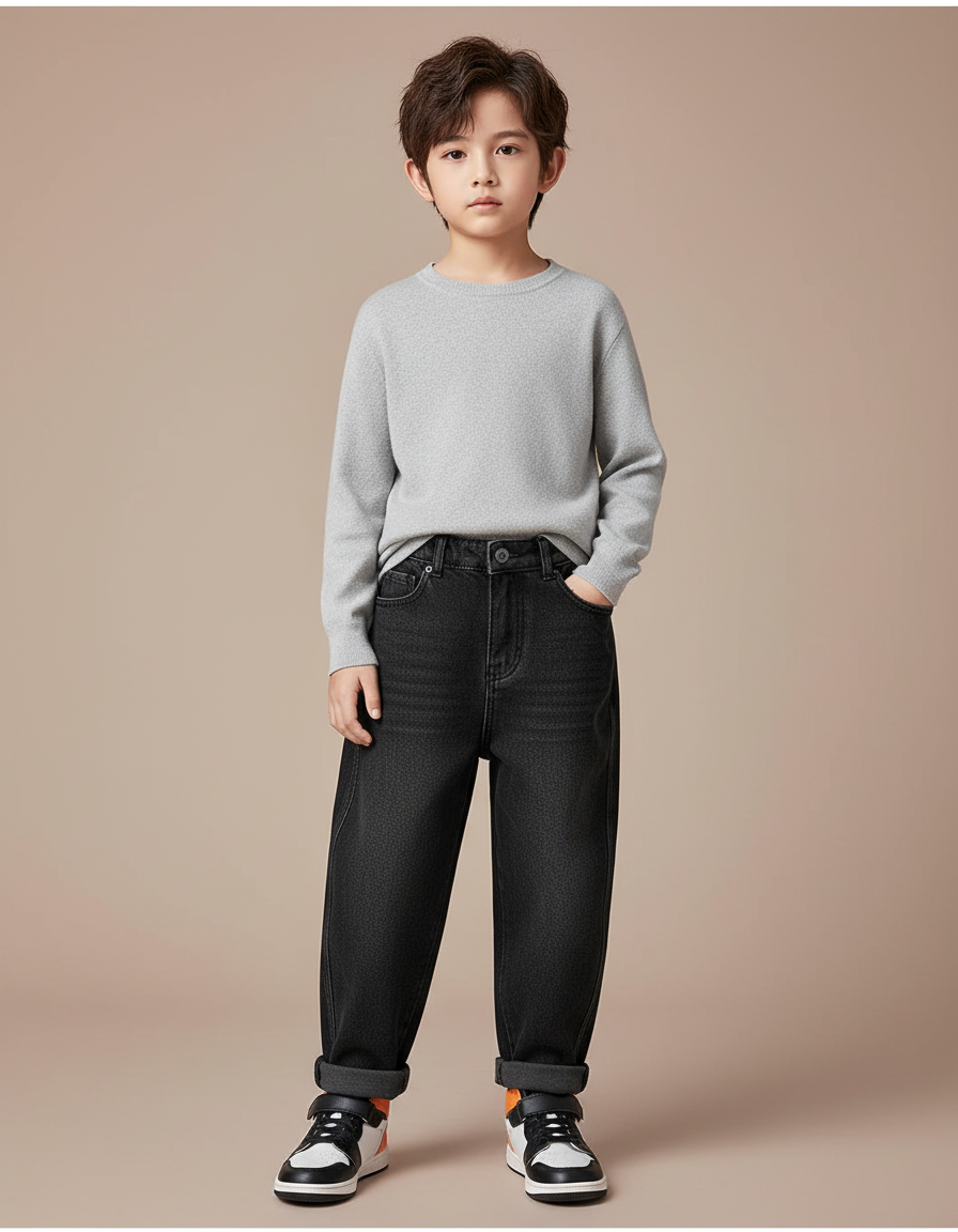 Pantalon Noir Ample Épais Enfant Décontracté Velours - Jean