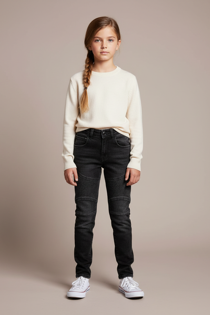 Pantalon Noir Slim Côtelé Moto Enfant - Jean