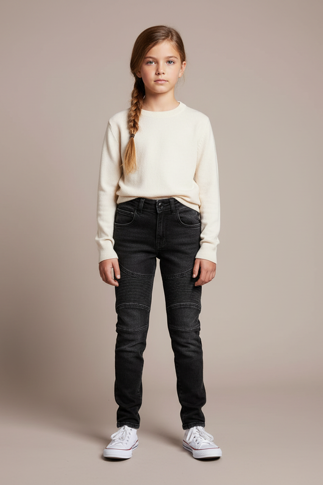 Pantalon Noir Slim Côtelé Moto Enfant - Jean