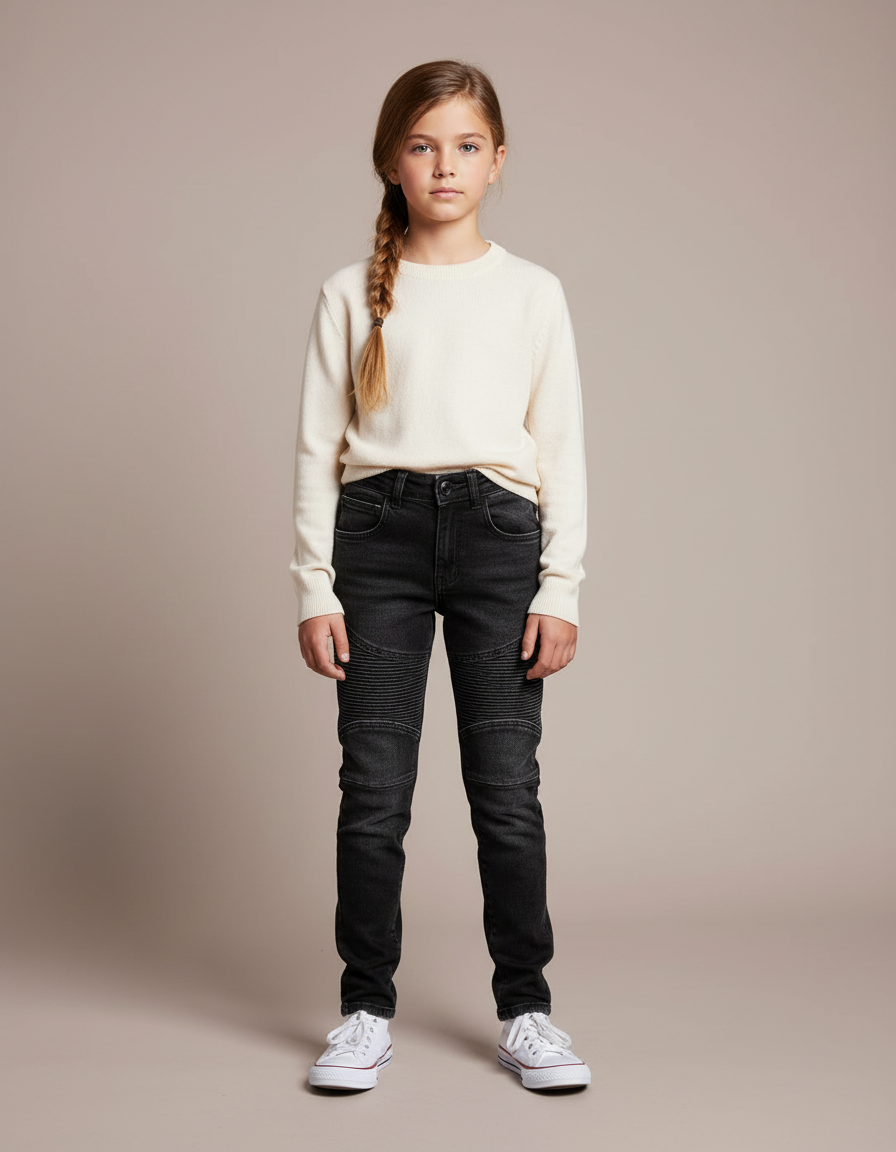 Pantalon Noir Slim Côtelé Moto Enfant - Jean
