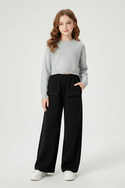 Pantalon Noir Ample Fille Décontracté Confortable - Maille