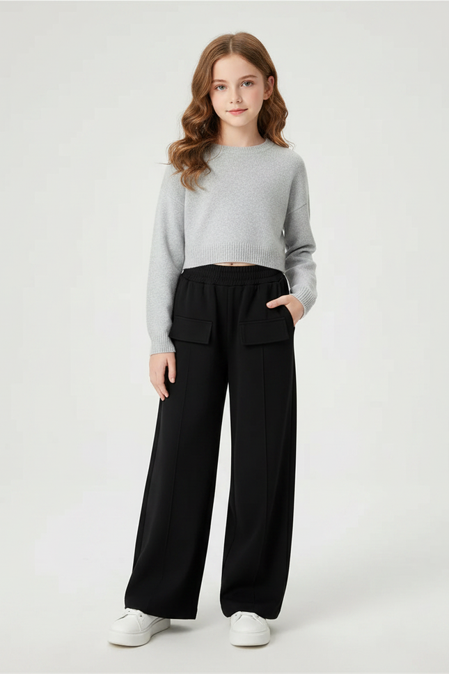 Pantalon Noir Ample Fille Décontracté Confortable - Maille