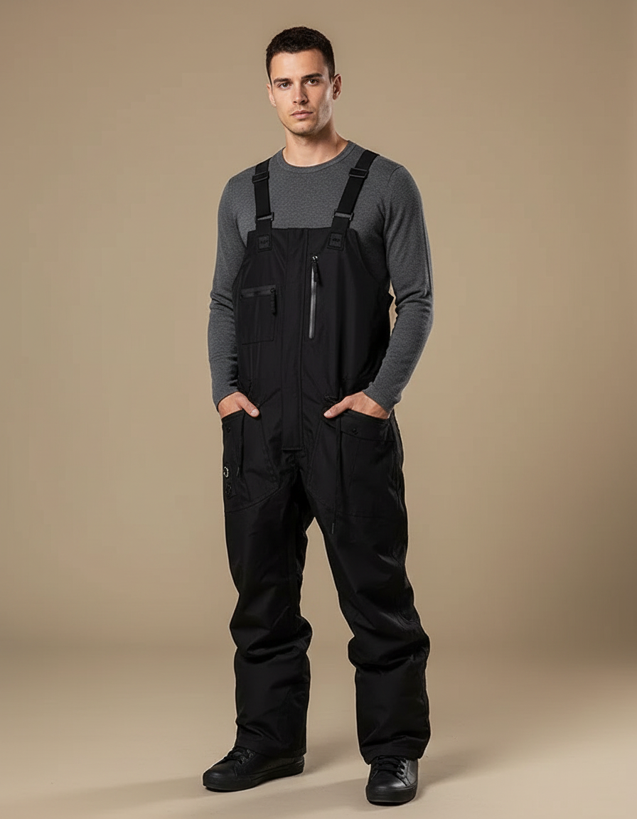 Pantalon Noir Salopette Ski Homme Imperméable Hiver - Polyester