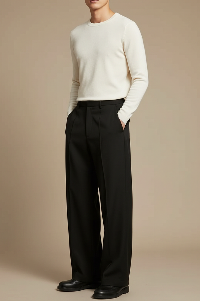 Pantalon Noir Oversize - Gabardine