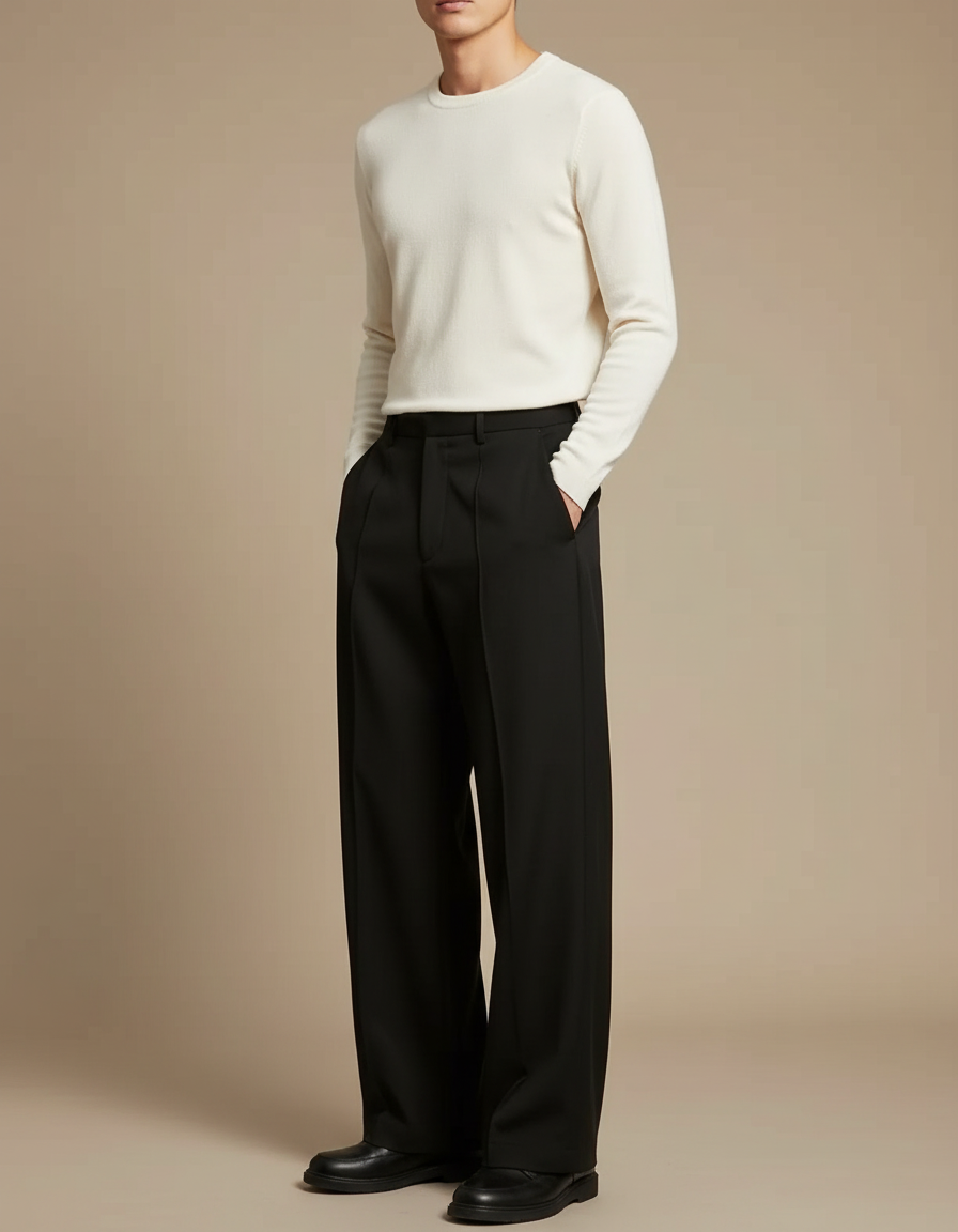 Pantalon Noir Oversize - Gabardine