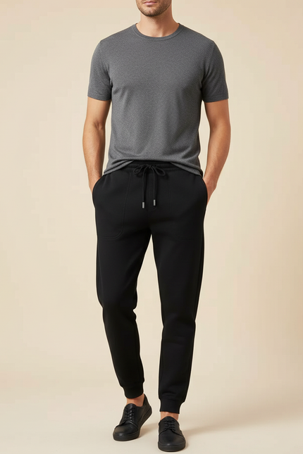 Pantalon Noir Homme Jogger Cordon Décontracté - Molleton