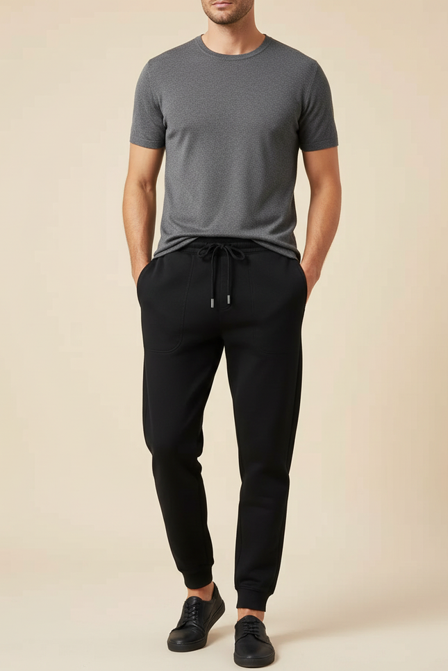 Pantalon Noir Homme Jogger Cordon Décontracté - Molleton