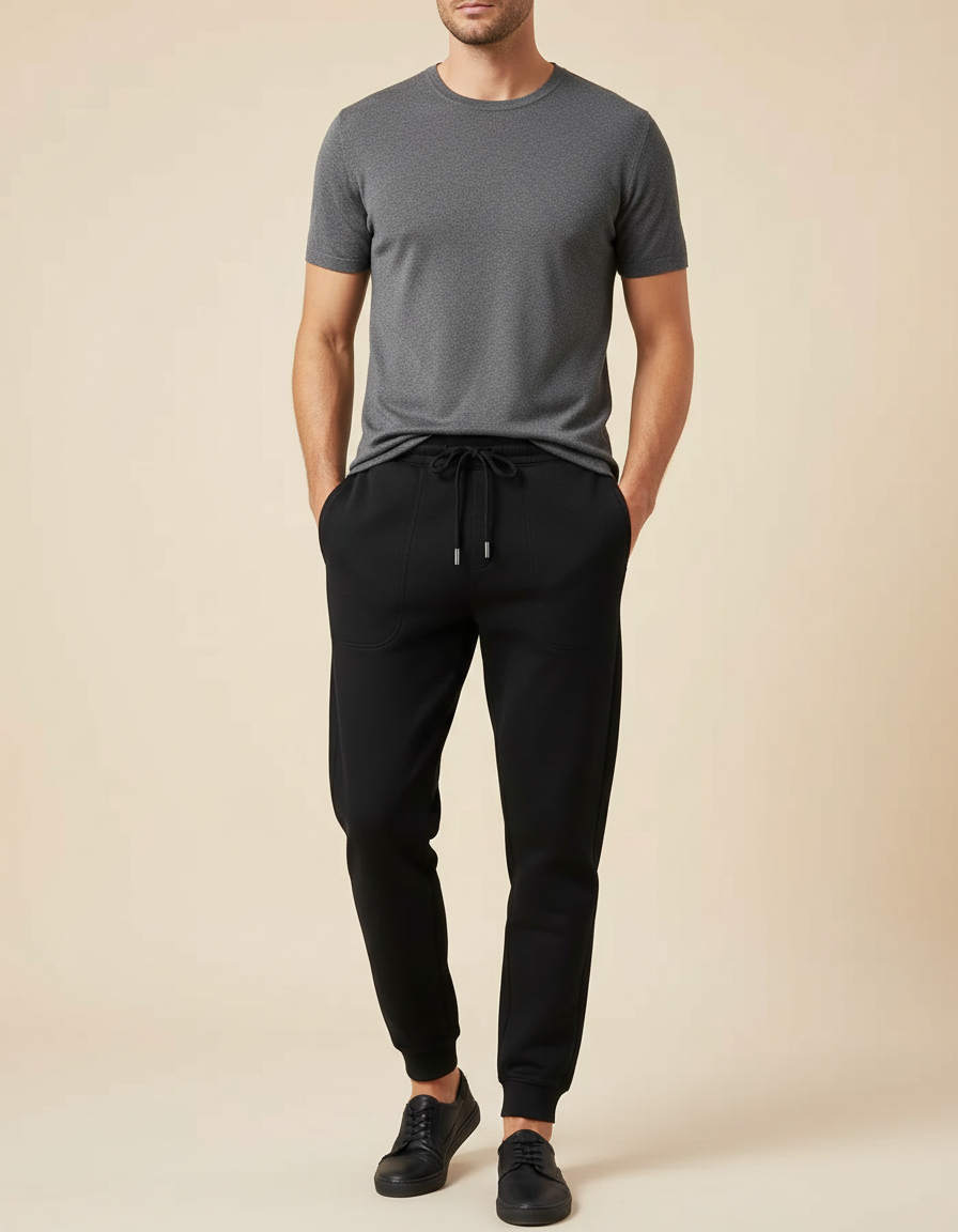 Pantalon Noir Homme Jogger Cordon Décontracté - Molleton