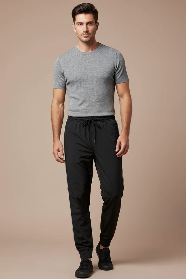 Pantalon Noir Sport Jogging Cordon Respirant Homme - Polyester