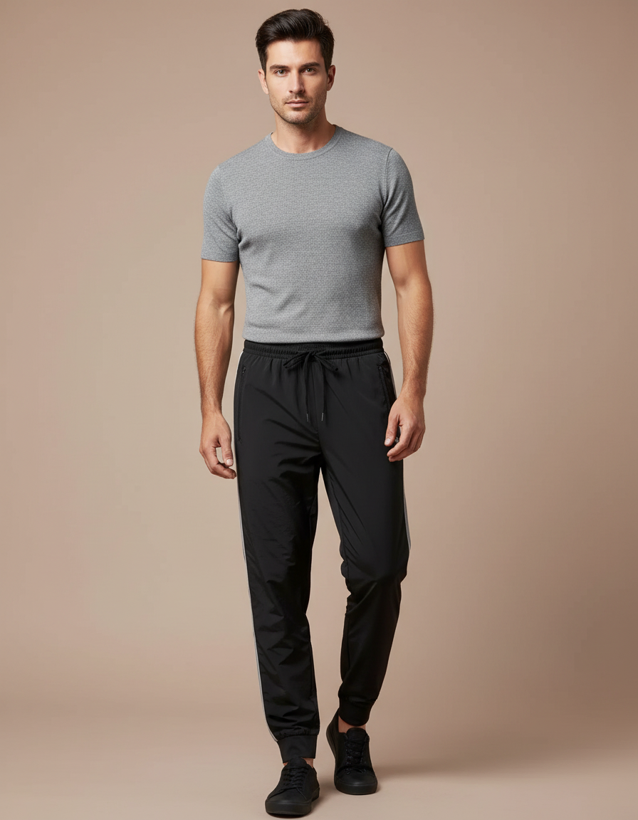 Pantalon Noir Sport Jogging Cordon Respirant Homme - Polyester