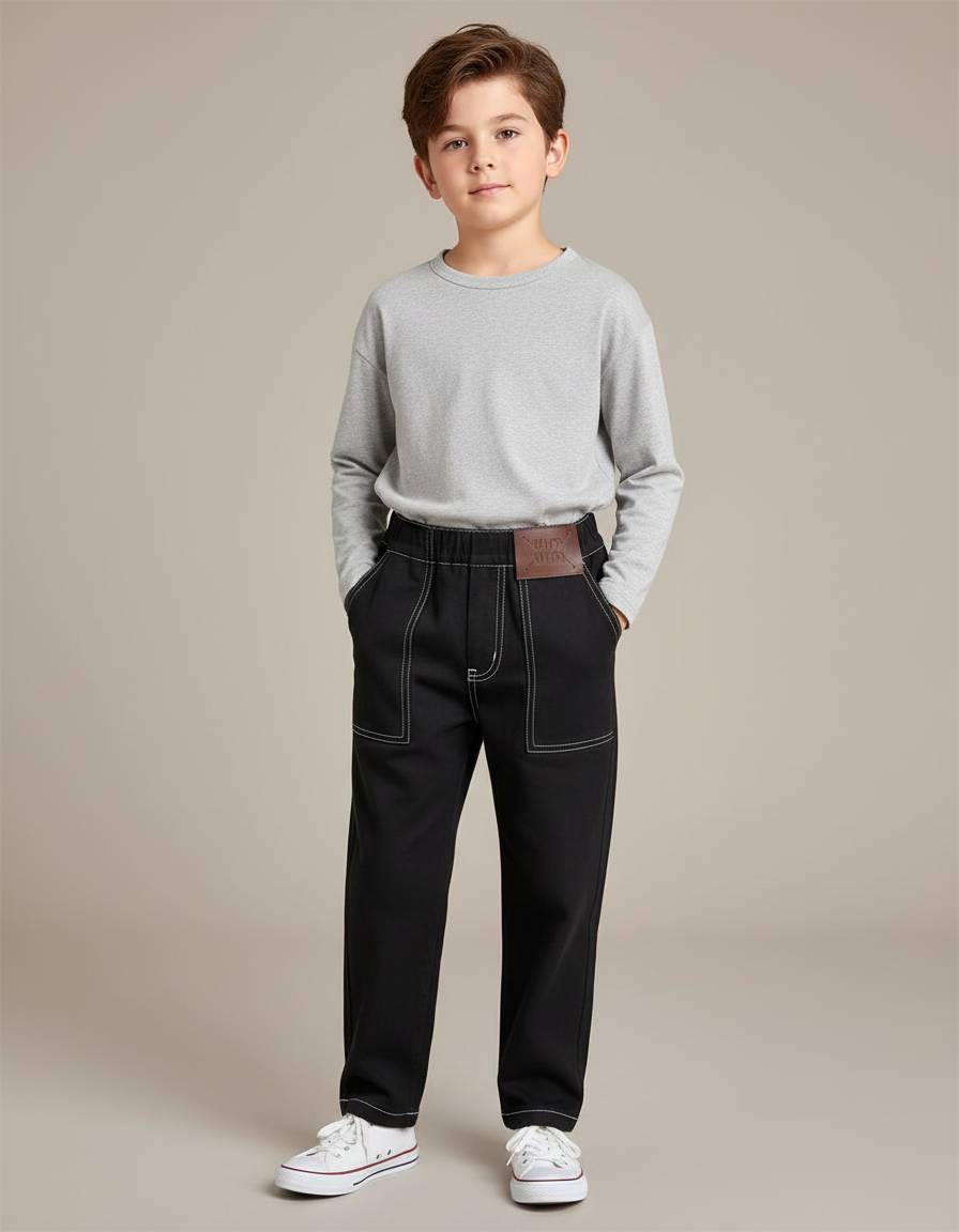 Pantalon Noir Avec Couture Blanche - Toile