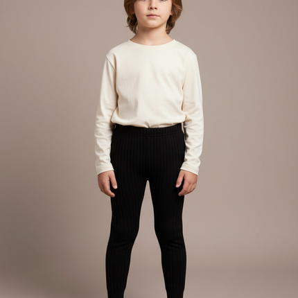 Pantalon Noir Côtelé Tricoté Confortable Enfant - Maille