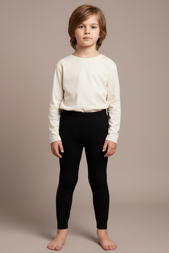 Pantalon Noir Côtelé Tricoté Confortable Enfant - Maille