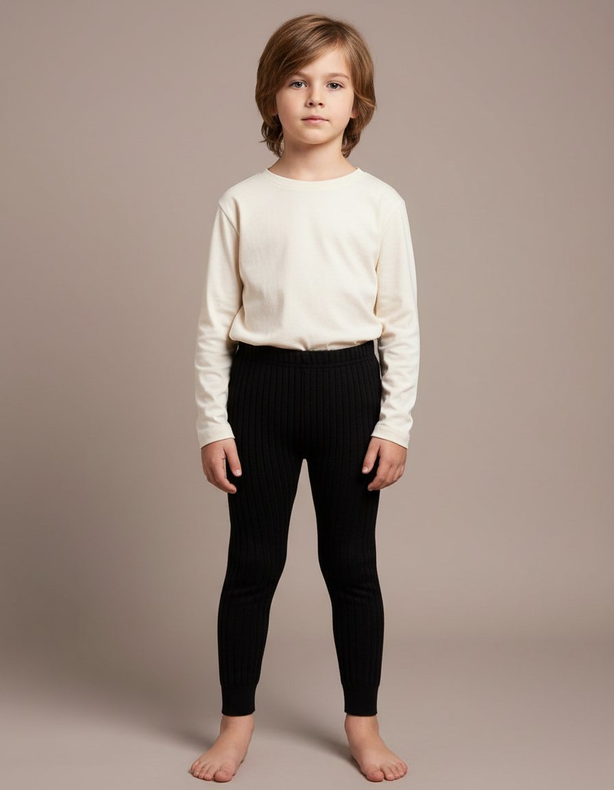 Pantalon Noir Côtelé Tricoté Confortable Enfant - Maille