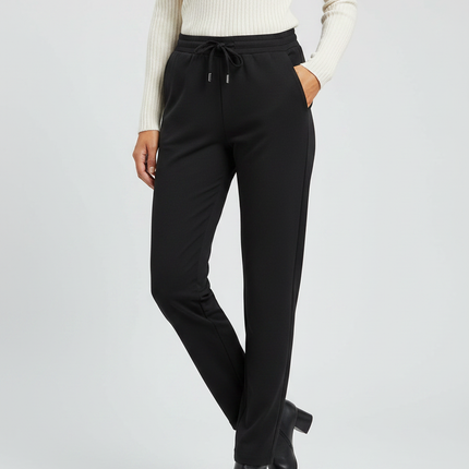 Pantalon Noir Cordon Fluide Décontracté Élégant - Polyester