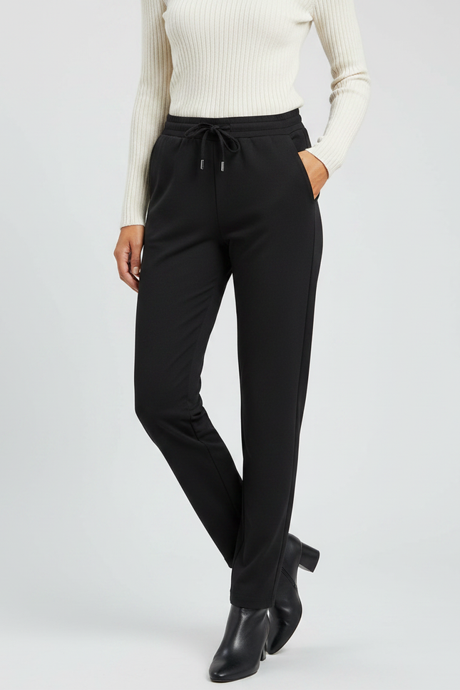 Pantalon Noir Cordon Fluide Décontracté Élégant - Polyester