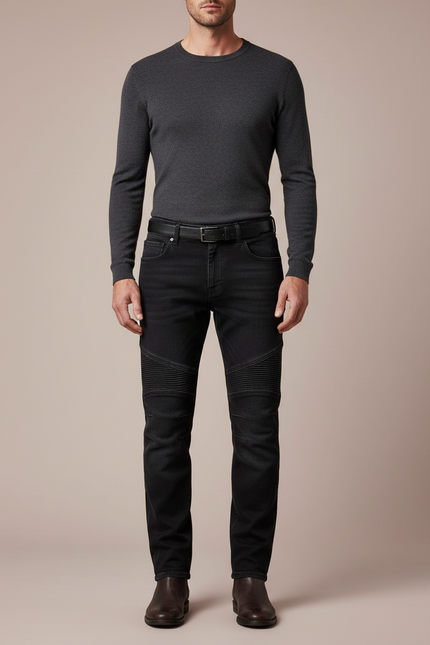 Pantalon Noir Moto Homme Slim Matelassé - Jean