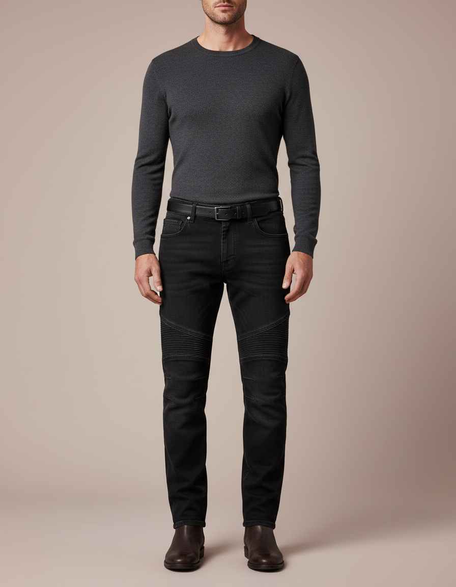Pantalon Noir Moto Homme Slim Matelassé - Jean