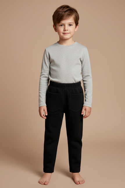 Pantalon Noir Molletonné Confortable Enfant Élastique