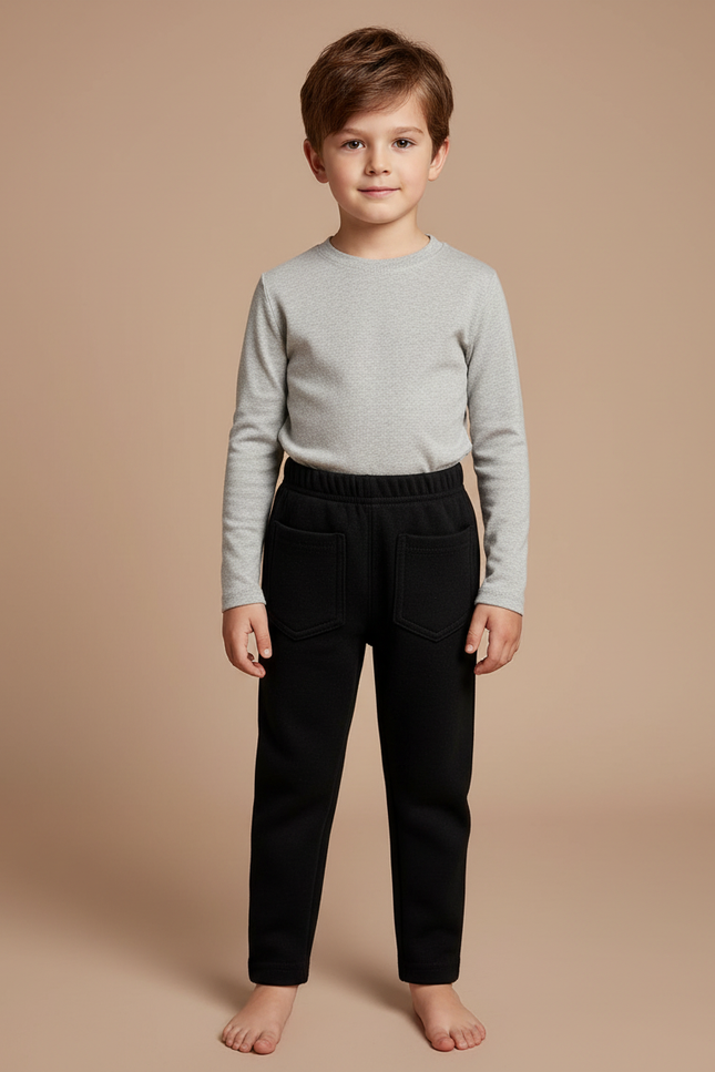 Pantalon Noir Molletonné Confortable Enfant Élastique