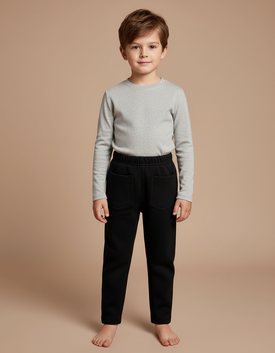 Pantalon Noir Molletonné Confortable Enfant Élastique