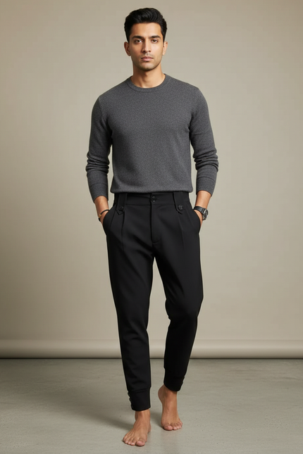 Pantalon Noir À Pinces Homme - Polyester