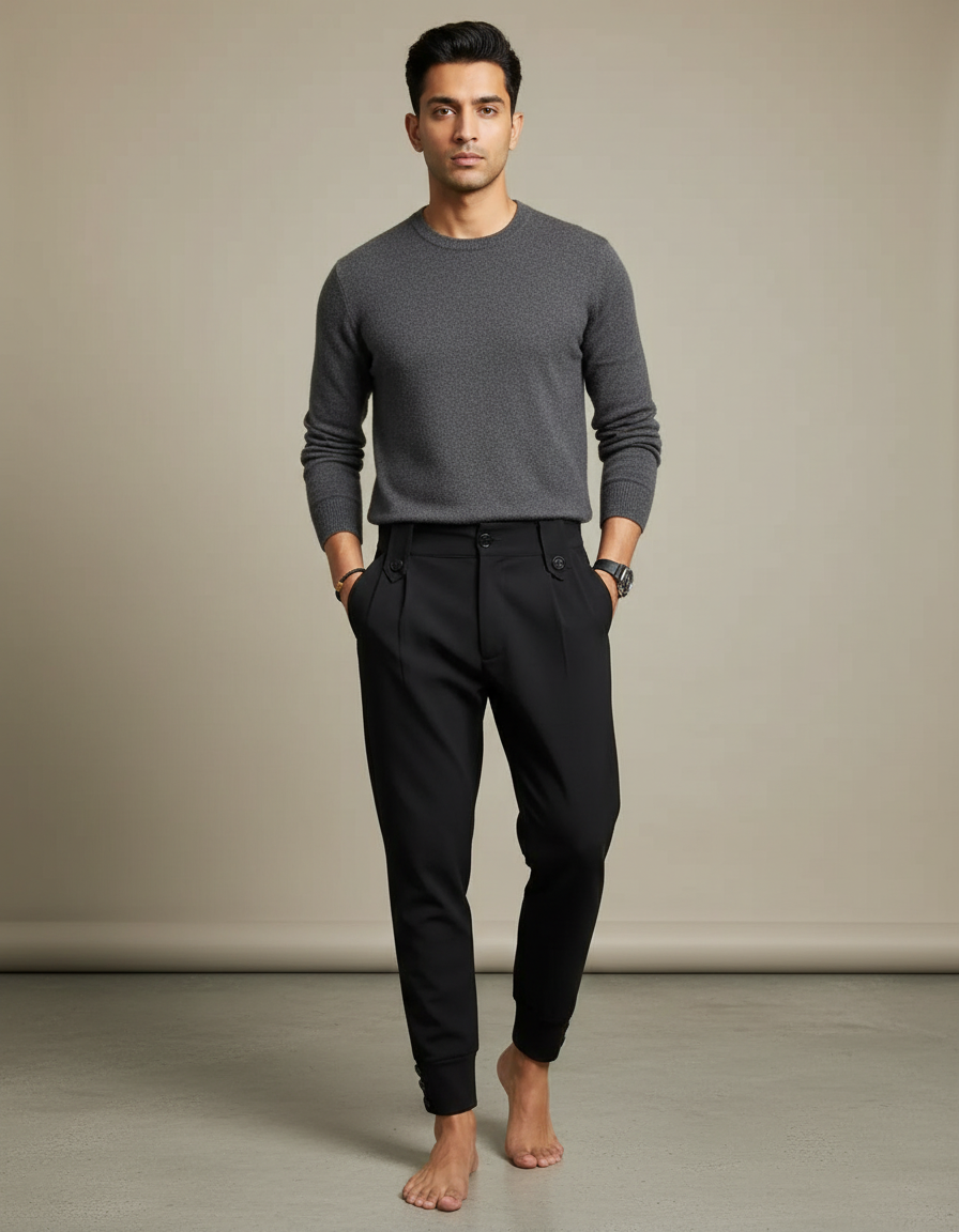 Pantalon Noir À Pinces Homme - Polyester