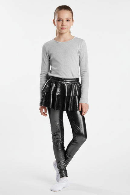 Pantalon Noir Brillant Métallique Jupe-culotte Fille - Simili cuir