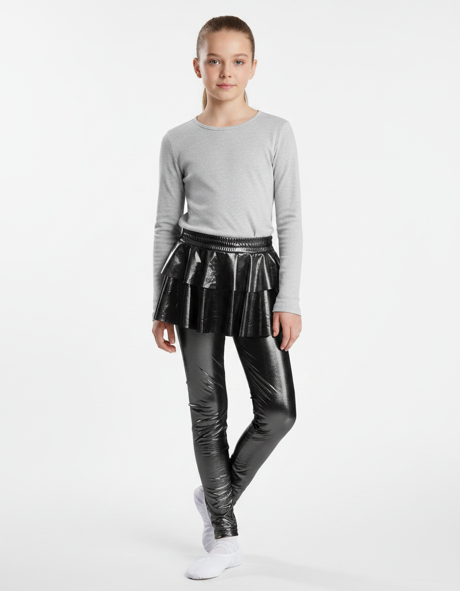 Pantalon Noir Brillant Métallique Jupe-culotte Fille - Simili cuir