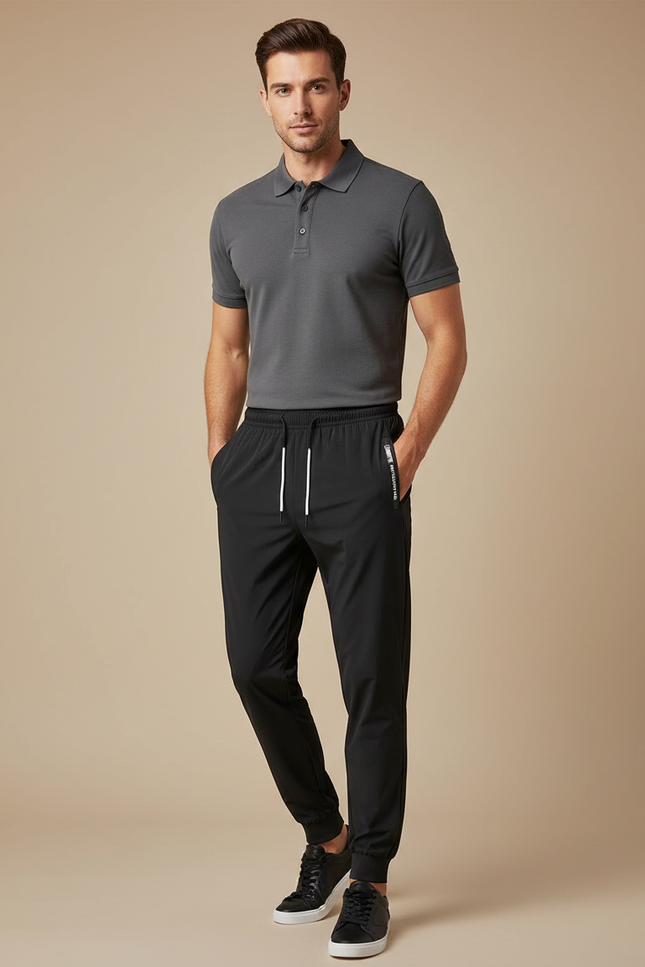 Pantalon Noir Homme Sport Jogging Cordon Respirant - Polyester