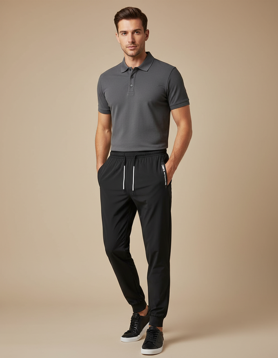 Pantalon Noir Homme Sport Jogging Cordon Respirant - Polyester