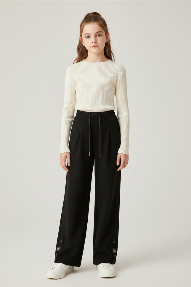 Pantalon Noir Large Décontracté Chaud Enfant - Molleton