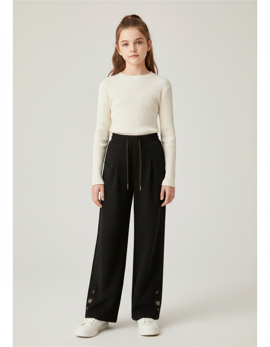 Pantalon Noir Large Décontracté Chaud Enfant - Molleton