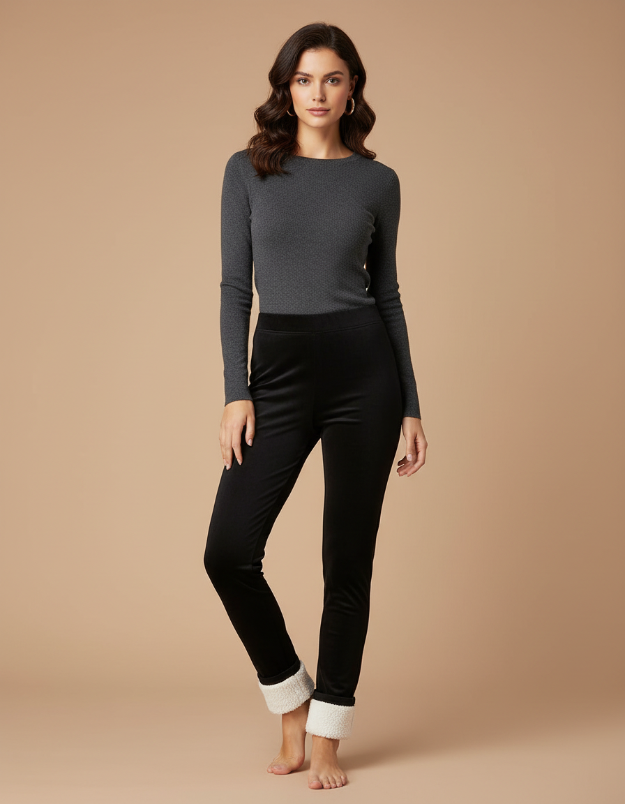 Pantalon Velours Lisse Noir Femme