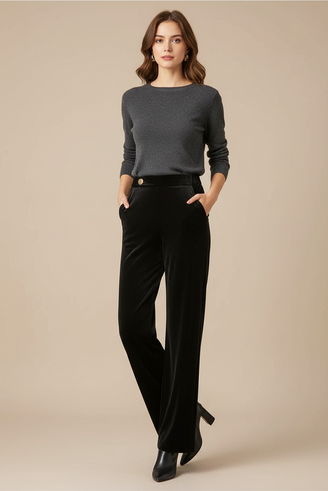 Pantalon Velour Noir Femme - Velours