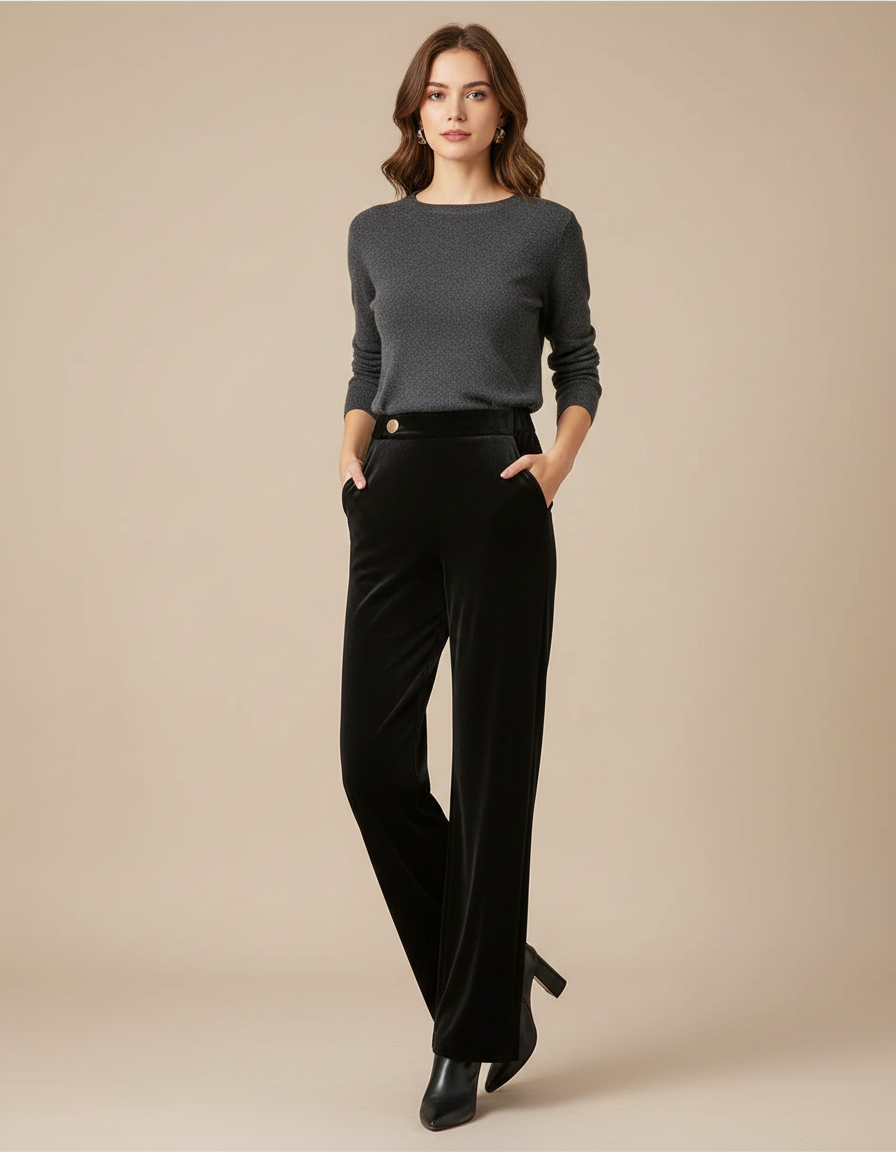 Pantalon Velour Noir Femme - Velours
