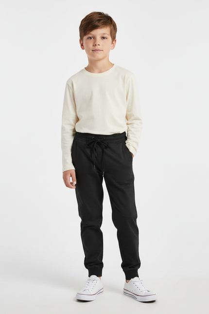Pantalon Noir Garçon Jogger Cordon Élastique - Molleton