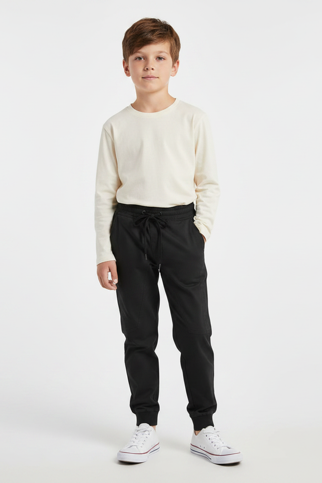 Pantalon Noir Garçon Jogger Cordon Élastique - Molleton