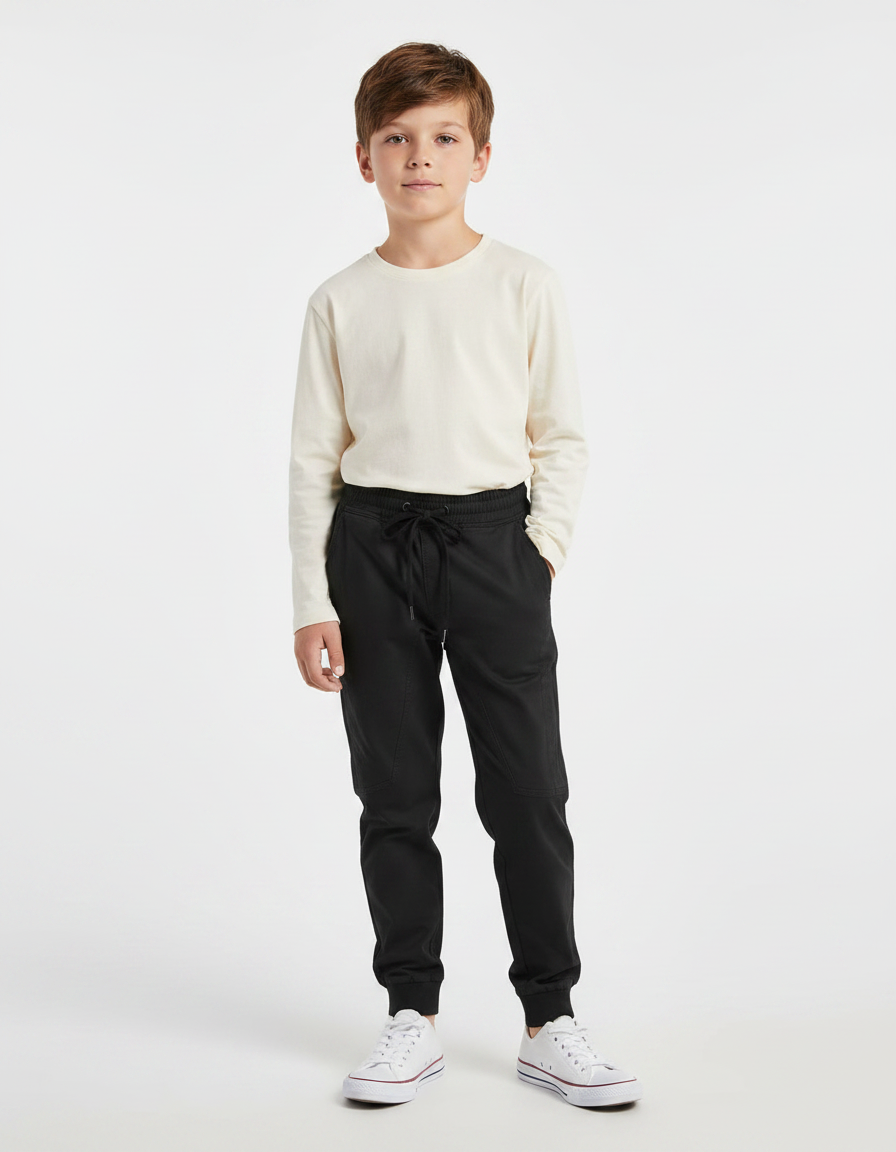 Pantalon Noir Garçon Jogger Cordon Élastique - Molleton