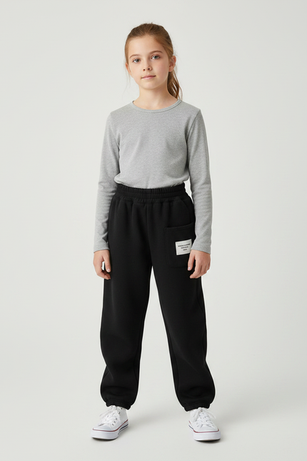 Pantalon Noir Molletonné Sport Ample Confortable Enfant
