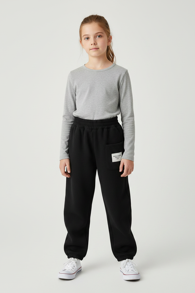 Pantalon Noir Molletonné Sport Ample Confortable Enfant