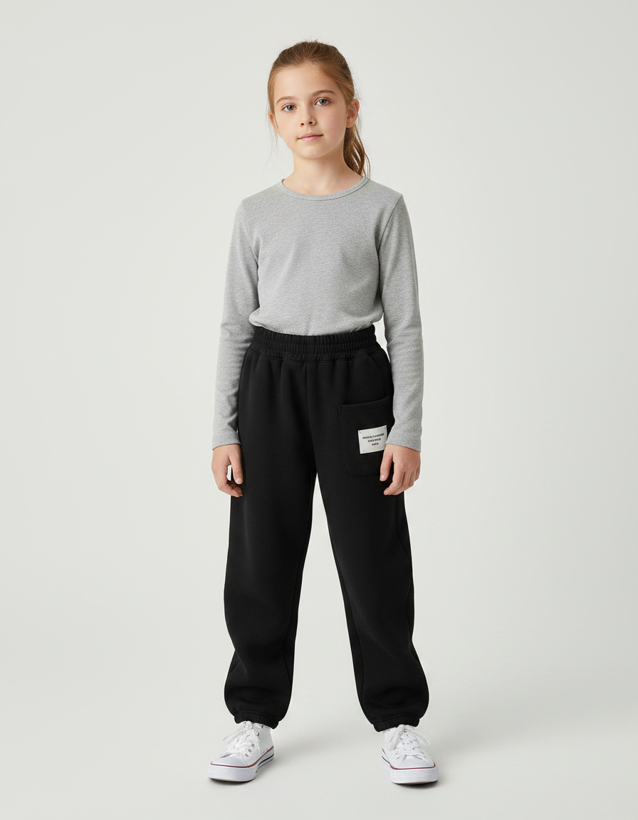 Pantalon Noir Molletonné Sport Ample Confortable Enfant