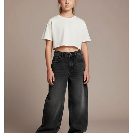 Pantalon Noir Jean Ample Décontracté Fille