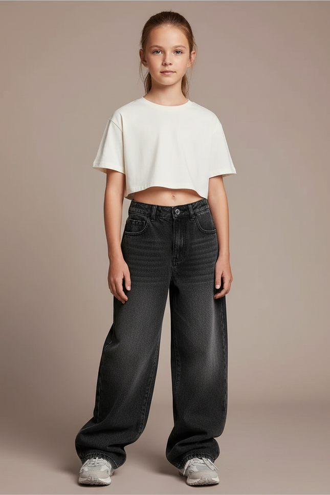 Pantalon Noir Jean Ample Décontracté Fille