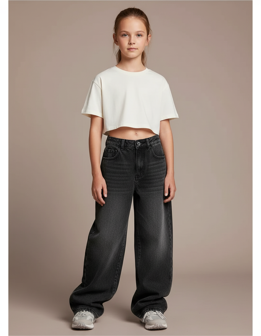 Pantalon Noir Jean Ample Décontracté Fille