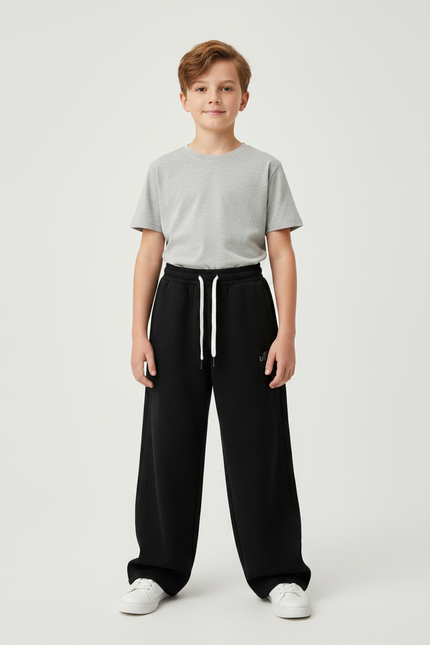 Pantalon Noir Ample Coton Sport Enfant Décontracté - Molleton