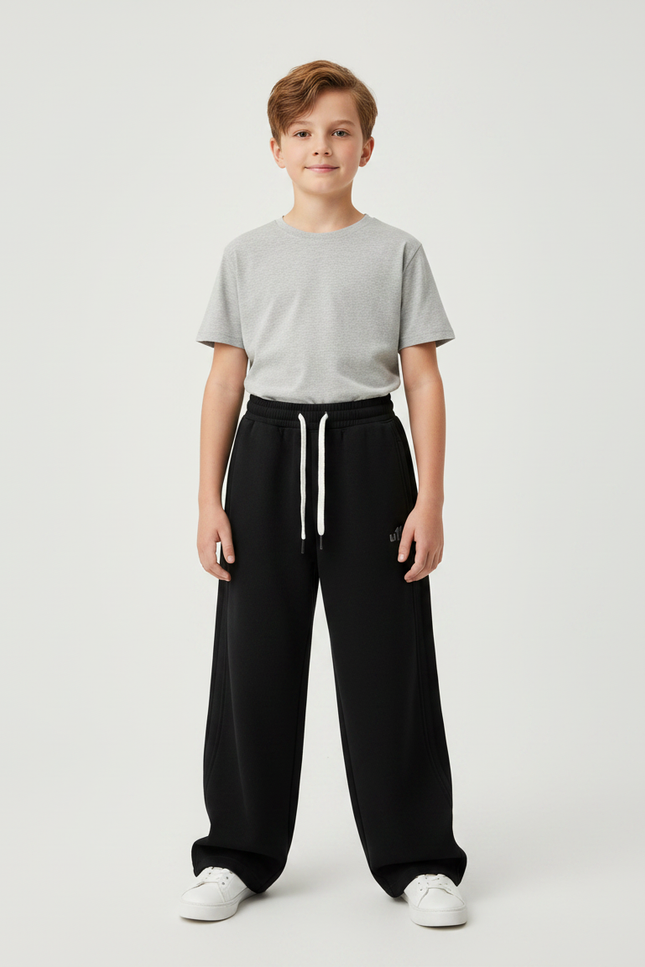 Pantalon Noir Ample Coton Sport Enfant Décontracté - Molleton